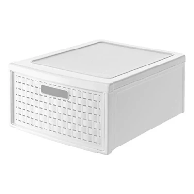 Immagine di Rotho Country Cassettiera con 1 Cassetto in Rattan, Plastica (PP) senza BPA, Bianco, Grande/19.2 L, 45.0 x 34.0 20.0 cm