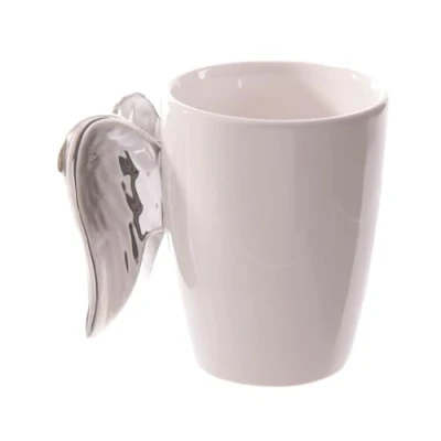 Immagine di Puckator Tazza con Manico a Forma di Ali d&#039;Angelo Argentate, Ceramica, Argento, 11,5 x 8,5 11 cm