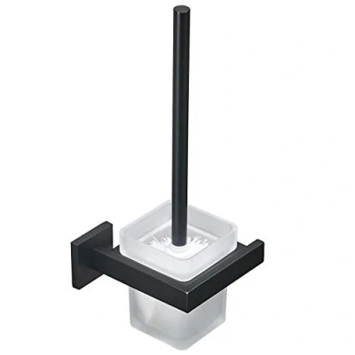 Immagine di scopino e portascopino per WC, nero opaco, set WC a parete, in acciaio inox 304 vetro smerigliato