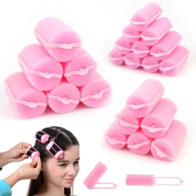 Immagine di 24 Pezzi Bigodini di Spugna，Bigodini per Styling Capelli 40/30/25mm in Schiuma，Parrucchiere 3 dimensioni Rullo flessibile，per Donne Ragazze e Bambini Fai da te Arricciare i