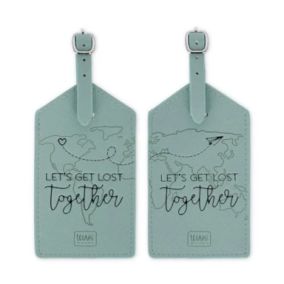 Immagine di Legami Etichette Bagaglio, Let&#039;s Get Lost Together, Set di 2 Targhette per Valigia, Accessorio Viaggio Aereo Crociera Treno, Tag del Bagaglio Proteggi Dati in Pelle PU e Microfibra
