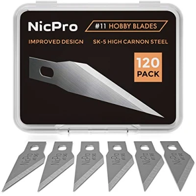 Immagine di Nicpro 120 Pezzi Lame Taglierino Per Coltelli Di Precisione, No.11 Ricambio Bisturi Modellismo Mini Cutter, Pane, Piccolo
