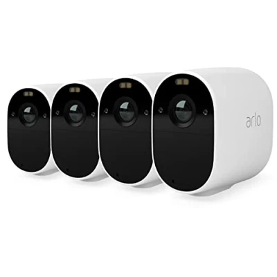 Immagine di Arlo Essential Telecamera WiFi Esterno Senza Fili, Interno, 1080p HD, Visione Notturna, Sirena, Allarme Casa, Sensore Di Movimento, Prova Inlcusa Secure, 4 Telecamere, Bianche