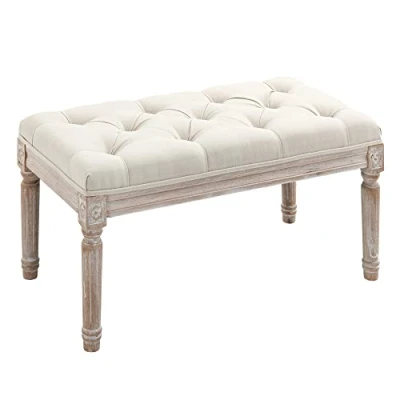 Immagine di HOMCOM Panca Fondo Letto Imbottita con Rivestimento Effetto Lino e Gambe in Legno, Ottomana per Camera da Ingresso Beige