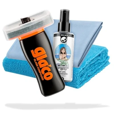 Immagine di detailmate Set di lucidanti per Vetro Ideale la Preparazione sigillatura del Vetro: Soft99 Glaco Glass Compound Roll On 100ml + Raschietto vetri Auto da Panni in Microfibra