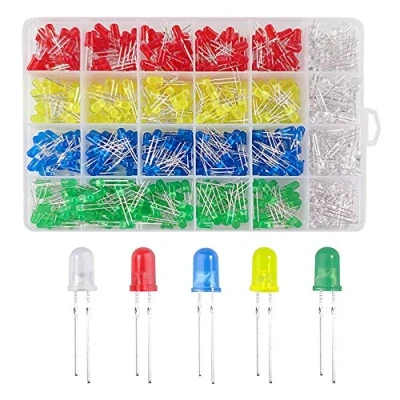 Immagine di YIXISI 600 Pezzi 5mm Diodo ad Emissione Luminosa LED, Diffusore Rotondo, LED Lampada Assortiti Kit, Alta Luminosità a Bianco/Rosso/Giallo/Verde/Blu (5 Colori x 120pz)