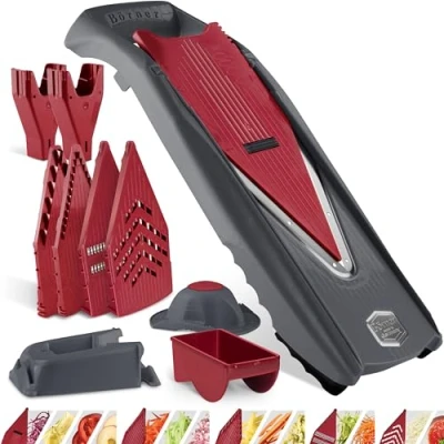 Immagine di Börner Affettaverdure Vital (Profi Set) 12 Tipi di Taglio in Acciaio Inox Mandolina con Funzione Condimento Per Fette, Strisce Julienne, Cubetti &amp; Spaghetti Verdure