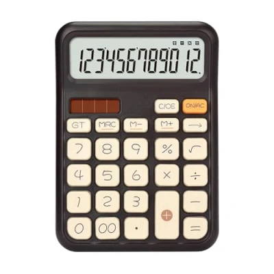 Immagine di OSALO calcolatrice da scrivania extra large con display LCD a 12 cifre e pulsanti grandi, contabilità batteria energia solare, per ufficio, affari, quotidiano, casa (A7, marrone,