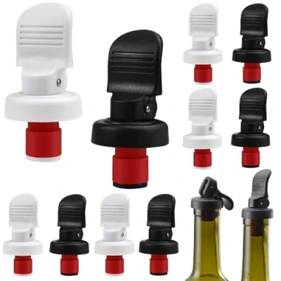 Immagine di NAROSEBE 10 Pezzi Tappi per Bottiglie di Vino Tappo Manuale Riutilizzabile Champagne con Leva Sigillato in Plastico Birra Bevanda