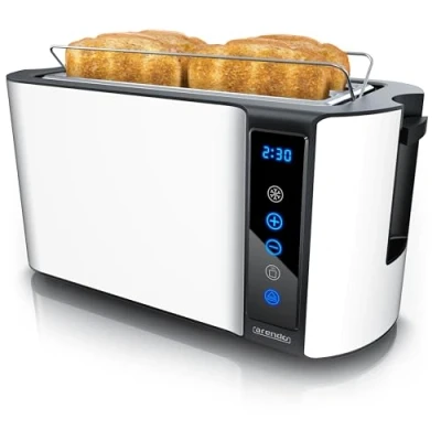Immagine di Arendo Tostapane in acciaio inox a fessura lunga 4 fette touch screen alloggiamento doppia parete Inserto per panino integrato 7 gradi di doratura centraggio del pane visualizzazione