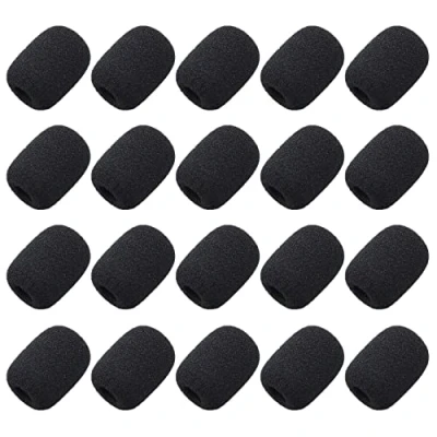 Immagine di inodiref 20 Pezzi Spugna Antivento per Microfono Copertura in Schiuma Cuffia Coperture di Mini Aula, Sala Conferenze, Interviste ai Notiziari, 30 x 8mm, Nero