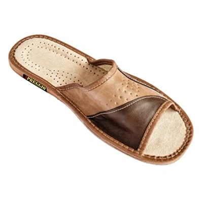 Immagine di APREGGIO Pantofole Uomo Pelle Comode da con Suola in Gomma Marrone 41