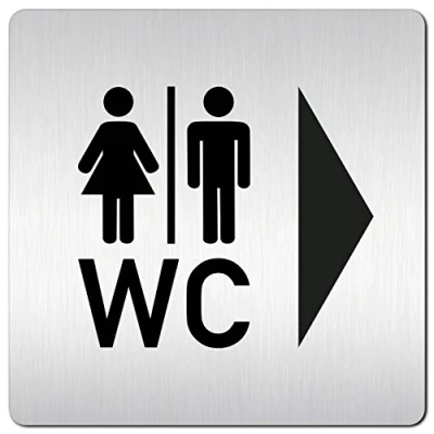Immagine di &#039;Wc Wc porta segno &quot;WC + pittogramma freccia destra Dimensioni: 120 X mm colore: Argento/Nero di alta qualità In Pvc folienverklebung.