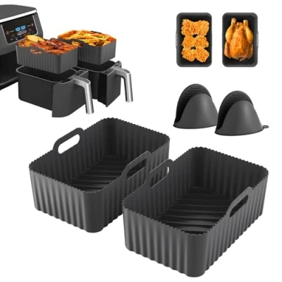 Immagine di Stampo in silicone per friggitrice ad aria Double Stack XL SL400EU, Foodi Max AF500EU, AF400EU, AF451EU, AF300EU, confezione da 4 accessori 7,6 a 10,4 litri, piatto cucina