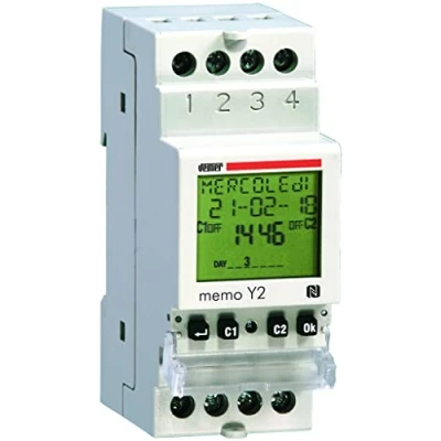 Immagine di VEMER VE342200 MEMO Y2 Interruttore Orario Digitale, Timer con Programmazione Giornaliera/Settimanale/Mensile o Annuale, Interfaccia NFC, 2 Canali, Bianco
