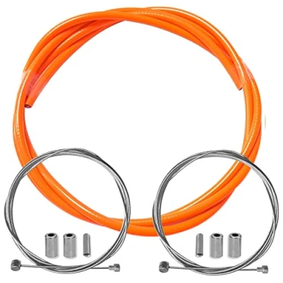 Immagine di cyclingcolors Guaina freno bicicletta con cavo terminali kit anteriore posteriore compatibile Shimano Sram città strada vtt performance, Arancione fluo