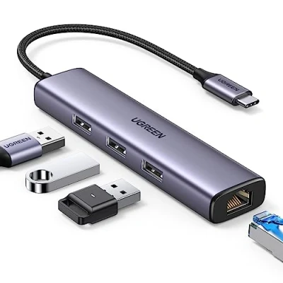 Immagine di UGREEN Hub USB C Ethernet Adattatore Gigabit con 3 Porte 3.0 Compatibile iPhone 16 Plus Pro Max 15 MacBook Air Surface Go iPad Galaxy S24 S23 Tab S7 S8 Xiaomi 13