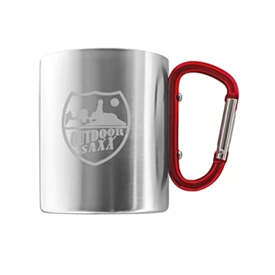 Immagine di Outdoor Saxx® Tazza in acciaio inox con manico a moschettone e incisione laser (rosso)