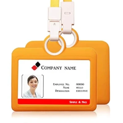 Immagine di Porta badge orizzontale con cordino, in silicone, resistente, per carta d&#039;identità, biglietti da visita, ufficio, colore: giallo