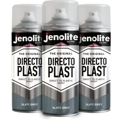 Immagine di JENOLITE Directoplast Vernice lucida GRIGIO ARDESIA 3x400ml spray multisuperficie Per tutti i tipi di plastica Nessun primer richiesto RAL7031