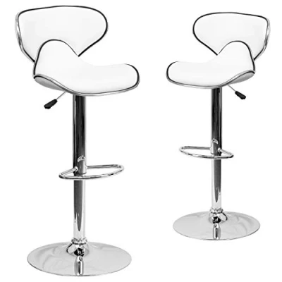 Immagine di Flash Furniture 2 sgabelli da Bar contemporanei, Comodi, in Vinile, Altezza Regolabile, con Base cromata, Rivestimento, Bianco, Pezzi, unità