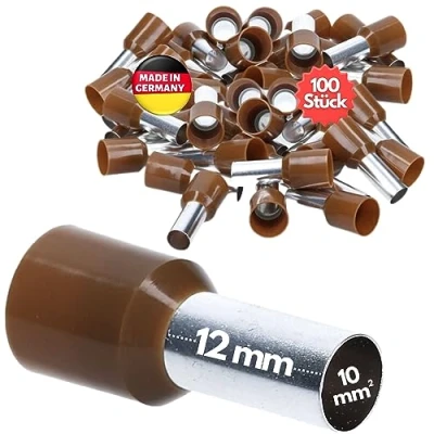 Immagine di Kalitec AE1012BR 100 terminali isolati, 10,0 mm², lunghezza 12 mm, marrone, Made in Germany, qualità industriale