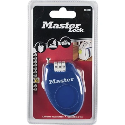 Immagine di Master Lock 4603EURD Cavo riavvolgibile 70cm Combinazione programmabile a 3 cifre, Trasparente, Blu, Verde, Rosso, 70 x 2 mm