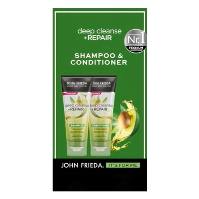 Immagine di John Frieda Deep Cleanse &amp; Repair Set Shampoo, 250 ml e balsamo, Tipo di capelli: danneggiati, filtrati Cura rigenerazione immediata Con avocado nutriente