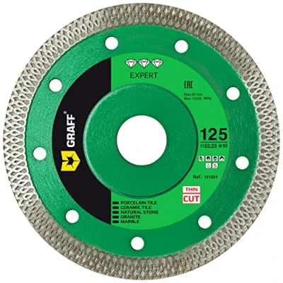 Immagine di GRAFF Disco Diamantato 125 mm per Gres Porcellanato, Piastrelle, Pietra Naturale 1.2 Super Sottile da Taglio Smerigliatrice Angolare