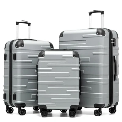 Immagine di COOLIFE Valigie Valigia Trolleyd rigido ultraleggero e capiente,Chiusura a combinazione laterale con TSA, 4 ruote per facilitare il trasporto (Argento, Set da 3 Pezzi)