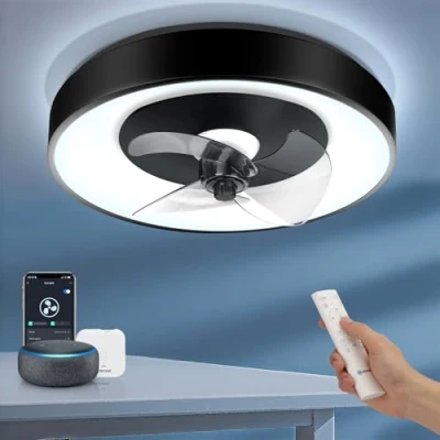 Immagine di Aigostar Ventilatore da Soffitto Smart con Luce, Compatibile Alexa, LED 40W, 4400LM, 2700K 6500K Dimmerabile, Plafoniera Telecomando e Gateway, 6 Velocità, φ50CM