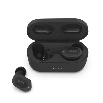 Immagine di Belkin SOUNDFORM Play Auricolari true wireless, cuffie Bluetooth con 3 preselezioni dell’equalizzatore, resistenti a sudore e schizzi IPX5, 38 ore di riproduzione per iPhone, Galaxy, Pixel Nero