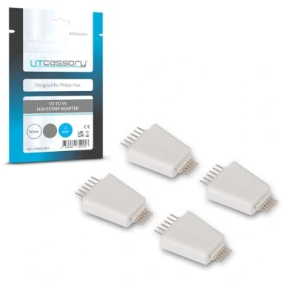 Immagine di Litcessory V3 a V4 Adattatore per Strisce Luminose Philips Hue Lightstrip Plus (4 Pezzi, Bianco)