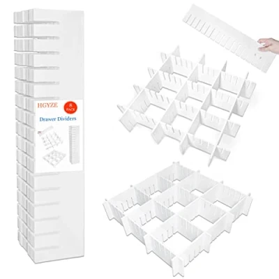 Immagine di HGYZE Divisori per Cassetti Regolabili in Plastica, 42x9CM Organizzatori Modulare, Griglia Organizer Armadio o Desktop Bagno Cucina Ufficio, Ordine Calze e Slip (Bianco) Versatili Separatori