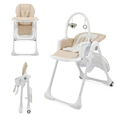 Immagine di Kinderkraft TUMMIE Seggiolone 2 in 1, Ergonomico, Confortevole, Reclinabile, Pieghevole, con Altezza Regolabile e Poggiapiedi, Vassoio Staccabile, per Bambini, giocattoli, Beige