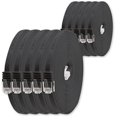 Immagine di 1aTTack.de 1m nero 10 pezzi Cavo di Rete Ethernet Cat6 Piatto Lan Gigabit RJ45 Cat 6 compatibile Cat5 Cat5e Cat7 Cat8