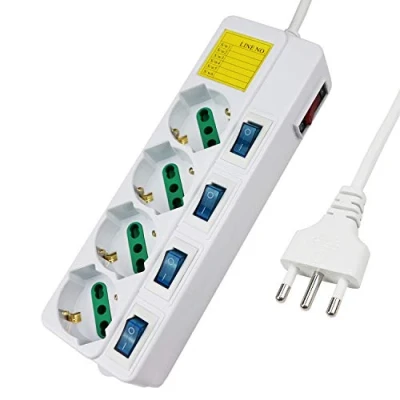 Immagine di Extrastar Multipresa ciabatta elettrica 4 Posti 10/16A Bipasso Schuko 250V Max:2500W con interruttori indipendenti 1,5MT