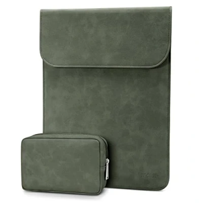 Immagine di TECOOL Custodia PC Portatili 13 13,3 Pollici Pelle Borsa, per 2022 2012 2020 MacBook Air/Pro M2 M1, 2021 2023 Pro 14 M3 13,5 Surface Laptop, Matebook D14 Verde