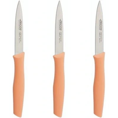 Immagine di Arcos Set 3 Coltelli Spelucchino Coltello Sbucciare per pelare patate Acciaio Inossidabile NITRUM Lama di 100 mm Imballaggio ecologico Colore corallo