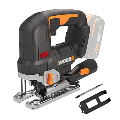 Immagine di WORX Nitro Brushless Sega a pendolo multimateriale, senza fili, 20 V, 2,5 Ah, WX542.9 (senza batteria o caricabatterie, guida parallela, adattatore aspirapolvere, lama di legno)