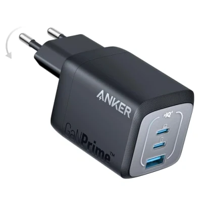 Immagine di Anker caricatore USB C da 67 W, alimentatore Prime GaN, rapido a 3 porte, design compatto e pieghevole, compatibile con MacBook Pro/Air, Pixelbook, iPad Pro, iPhone 15 Galaxy S23