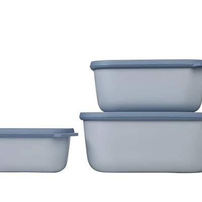 Immagine di Mepal Set da 3 Contenitori Cirqula Rettangolare per Alimenti con Coperchio Adatti come Ermetici Frigo, Congelatore, Microonde 750, 1500 &amp; 3000 ml Nordic Blue