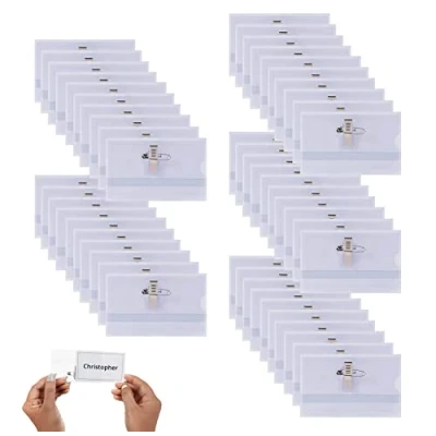 Immagine di Rifrpha 50 pezzi Porta Badge Orizzontale Clip 90 x 54mm Tesserini Identificativi con Distintivo in Plastica Trasparente per Infermiere, Scuole, Conferenze, Ufficio E Visitatori