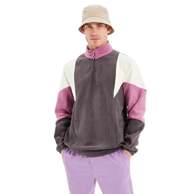 Immagine di Trendyol Felpa Regolare Colorblock con Colletto in Piedi Maglia di Tuta, Antracite, S Uomo