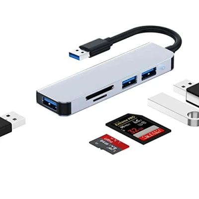 Immagine di Hub USB 3.0, Adattatore Multiporta con Splitter C 5 in 1 3 Porte da Gbps, Lettore di Schede Memoria TF Compatibile per PC, Laptop, Stampante, Chiavette