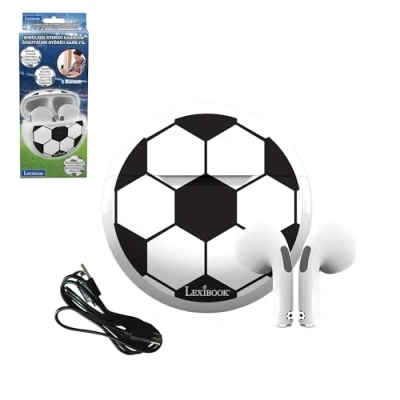 Immagine di Lexibook, Calcio, Auricolari stereo senza fili, Suono di alta qualità, Microfono integrato, Controllo touch, Custodia ricarica, Livello sonoro limitato a 85 dB, Nero/bianco, HPBT05FO