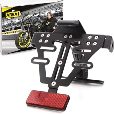 Immagine di Area1 Supporto per targa moto, in alluminio, con luce e riflettore, compatibile KSR,