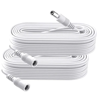 Immagine di Security 01 Confezione da 2 prolunghe DC Power 5 m, spina 5,5 mm x 2,1 mm, supporta V, 6 9 12 24 per telecamere di sicurezza, DVR, router, stampante, striscia LED, bianco