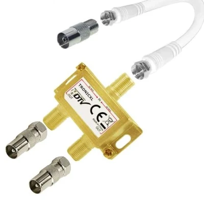 Immagine di TronicXL, splitter antenna per TV via cavo, con 2 ingressi DVB C coassiali, ad esempio Unitymedia