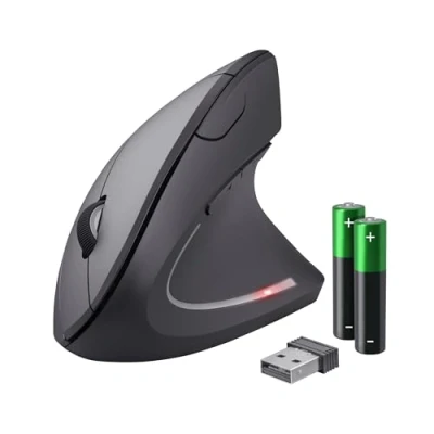 Immagine di Trust Verto Mouse Verticale Wireless, Ergonomico senza Filo, 800/1200/1600 DPI, Microricevitore USB, 2.4GHz, 6 Pulsanti per PC, Computer, Portatile, Mac Nero